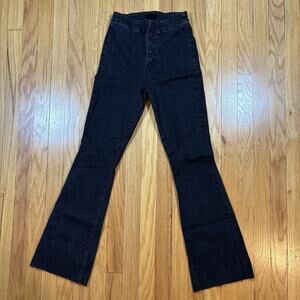 Mother Womens 26 Denim Hollywood Pixie Cruiser Baa Baa Black Sheep Flare RAW HEM